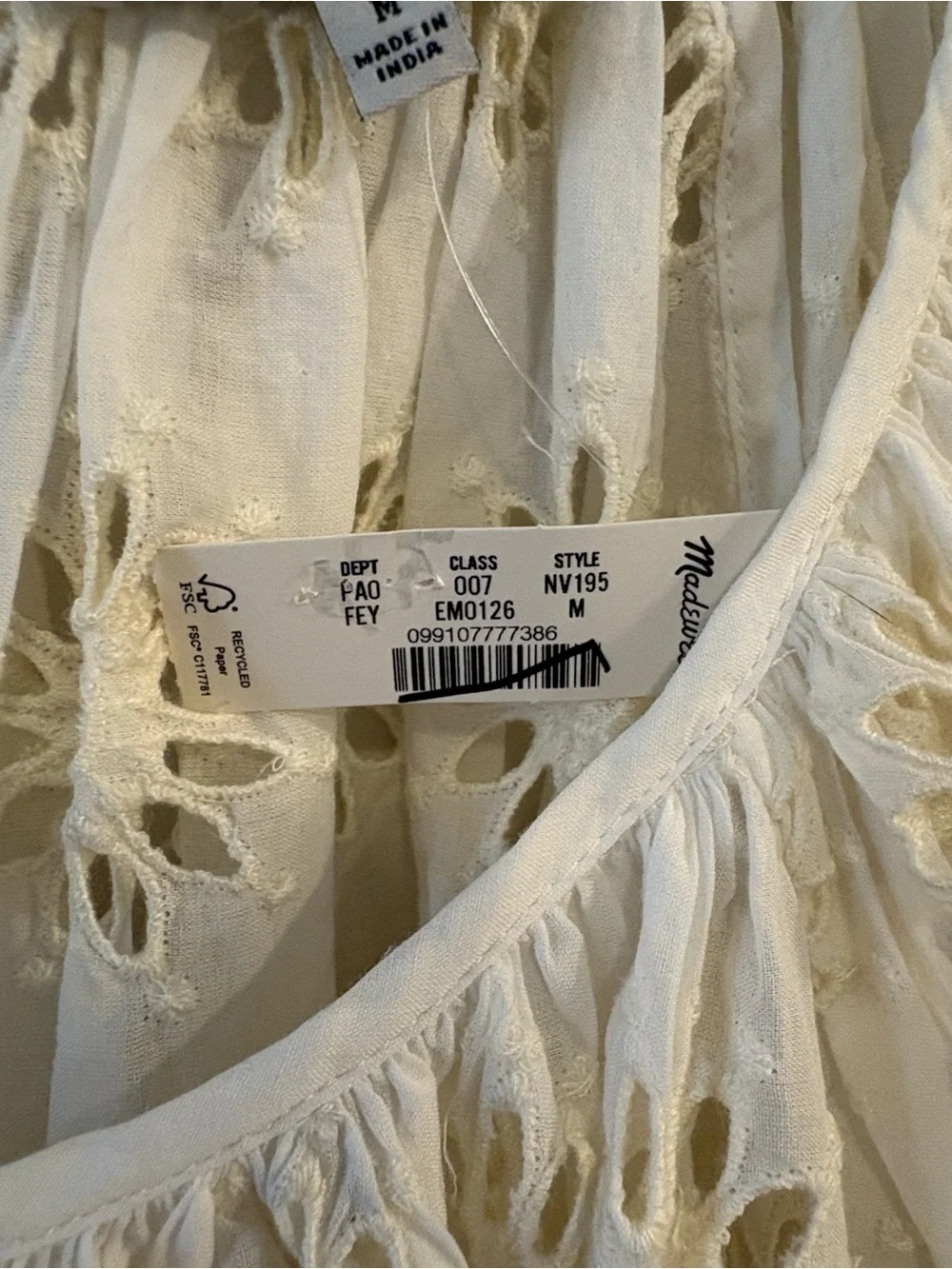 Madewell White Eyelet Puff-Sleeve Peasant Top